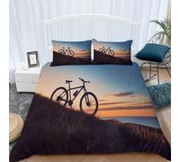 Single Duvet Cover Set Bicycles Soft Microfibre Bedding Set 3D Printed Sunset Scenery Quilt Cover 150x200 cm with Zipper Closure with 2 Pillowcases 50x75 cm i.675
