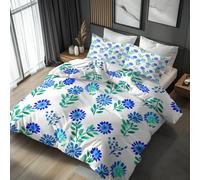 Single Duvet Cover Set Blue Floral, Reversible Single Bedding Sets Flower Green Leaf Botanical Pattern for Bedroom Decor, Soft Microfibre Quilt Cover, 1 Pillowcase, Zip FV64
