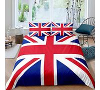 Single Duvet Cover Set British Union Jack Soft Microfiber Bedding Single Bed Set with Zipper Closure, Easy Care Reversible Quilt Cover for Boys Girls + 2 Pillowcases 50x75cm - 135x200 cm