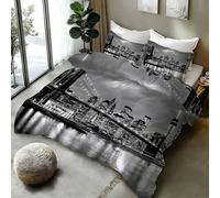 Single Duvet Cover Set Brooklyn Bridge 3D Printed Architecture Reversible Bedding Set with Zipper Closure and 2 Pillowcases,Soft Microfiber 3 Pieces Quilt Comforter Cover Single135x200 A-3