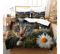 Single Duvet Cover Set Cats and Flowers Bedding Sets 3D Printed Country Style Brushed Soft Microfiber Quilt Cover 135x200 cm with Zipper Closure and 2 Pillowcases 50x75 cm C-314