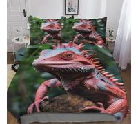 Single Duvet Cover Set Chameleon Pattern 3D Printed Jungle Animals Bedding Set Brushed Microfibre Quilt Cover 150x200 cm with Zipper Closure and 2 Pillowcases 50x75 cm j-1238
