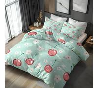 Single Duvet Cover Set Cherry Bedding - 2 Piece with 1 Pillowcase, Fruit Cute Printed Design, for Bedroom Decor, Soft Brushed Microfiber, Zip Fastening - LP667