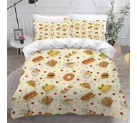 Single Duvet Cover Set Chicken Sandwich Soft Microfiber Cute Cartoon Food for Kids Bedding 3D Printed Quilt Cover 135x200 and 2 Pillowcases with Zipper Closure Easy Care D-1812