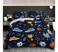 Single Duvet Cover Set Childlike Sports Theme Bedding Quilt Cover Sets 3pcs With Pillowcases Soft Microfiber Bed Cover Set Dark Blue Machine Washable Euro Size 60x79 inch