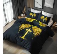 Single Duvet Cover Set, Christian Bedding 2 Piece - Cross Angel Wings Pattern, Soft Hypoallergenic Microfibre Quilt Cover, 1 Pillowcases, with Zip, Bedroom Decor AA326