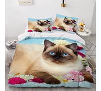 Single Duvet Cover Set Colorful Cat 3d Printed Bedding Quilt Cover Set 3 Pieces Soft Microfiber Comforter Cover with Zipper Closure and 2 Pillowcases For boys and girls -135x200cm
