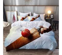 Single Duvet Cover Set Cricket Soft Microfiber Boys with Sports Themes Bedding 3D Printed Quilt Cover 135x200 and 2 Pillowcases with Zipper Closure Easy Care C-1347