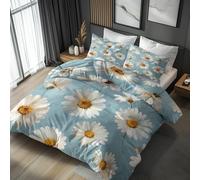 Single Duvet Cover Set, Daisy Bedding 2 Piece - Rustic Floral White Pattern, Soft Hypoallergenic Microfibre Quilt Cover, 1 Pillowcases, with Zip, Bedroom Decor AD682