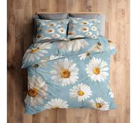 Single Duvet Cover Set Daisy Bedding - 2 Piece with 1 Pillowcase, White Floral Printed Design, for Bedroom Decor, Soft Brushed Microfiber, Zip Fastening - CQ216