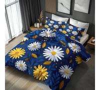 Single Duvet Cover Set Daisy Floral Leaf, Reversible Single Bedding Sets Flower Blue Botanical Pattern for Bedroom Decor, Soft Microfibre Quilt Cover, 1 Pillowcase, Zip NHDB43