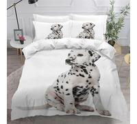 Single Duvet Cover Set Dalmatian Soft Microfibre Bedding Set 3D Printed Cute Animals Quilt Cover 135x200 cm with Zipper Closure with 2 Pillowcases 50x75 cm c.262