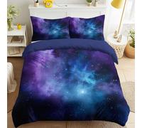 Single Duvet Cover Set Deep Space Universe Nebula, Soft Microfiber Quilt Cover Bedding Set with Pillowcase, Reversible Zipper, Kids Size, Dark Blue Dreamlike