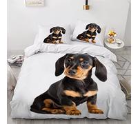 Single Duvet Cover Set Dolly Dachshund Puppy 3d Printed Bedding Quilt Cover Set 3 Pieces Soft Microfiber Comforter Cover with Zipper Closure and 2 Pillowcases For boys and girls -135x200cm