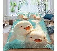 Single Duvet Cover Set Dolphin Soft Microfiber Cute Underwater Animals Bedding 3D Printed Quilt Cover 135x200 and 2 Pillowcases 50x75 with Zipper Closure Easy Care H.998