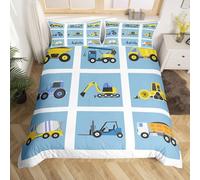 Single Duvet Cover Set Excavator Soft Microfiber Cartoon Construction Site with Cars Bedding 3D Printed Quilt Cover 135x200 and 2 Pillowcases with Zipper Closure Easy Care D-2452
