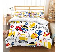 Single Duvet Cover Set Excavator Tractor Soft Microfiber Cartoon Cars for Kids Bedding 3D Printed Quilt Cover 135x200 and 2 Pillowcases with Zipper Closure Easy Care D-2397