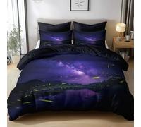 Single Duvet Cover Set Fantasy Starry Night Fireflies 3D printed Bedding Set Soft Brushed Microfiber Polyester, Purple Reversible Breathable Soft Bedding for Boys and Girls, All Season
