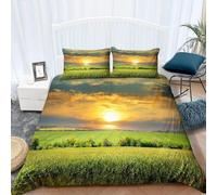 Single Duvet Cover Set Field and Sunset Soft Microfibre Bedding Set 3D Printed Natural Scenery Quilt Cover 135x200 cm with Zipper Closure with 2 Pillowcases 50x75 cm g.4154