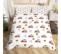 Single Duvet Cover Set Fire Truck Soft Microfiber Cute Cartoon Cars Bedding 3D Printed Quilt Cover 135x200 and 2 Pillowcases 50x75 with Zipper Closure Easy Care G.2150