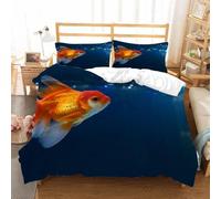 Single Duvet Cover Set Fish Soft Microfibre Bedding Set 3D Printed Sea Life Quilt Cover 150x200 cm with Zipper Closure with 2 Pillowcases 50x75 cm g.4215