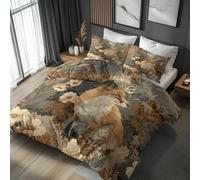 Single Duvet Cover Set Fox Jungle, Reversible Single Bedding Sets Wild Animal Floral Pattern for Bedroom Decor, Soft Microfibre Quilt Cover, 1 Pillowcase, Zip YAE63