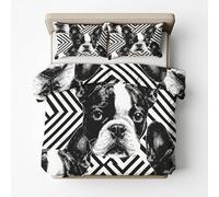 Single Duvet Cover Set, French Bulldog Bedding 2 Piece - Black White Dog Pattern, Soft Hypoallergenic Microfibre Quilt Cover, 1 Pillowcases, with Zip, Bedroom Decor AE1974