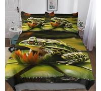 Single Duvet Cover Set Frog 3D Printed Lotus Leaves Bedding Set Brushed Microfibre Quilt Cover 150x200 cm with Zipper Closure and 2 Pillowcases 50x75 cm f-2066
