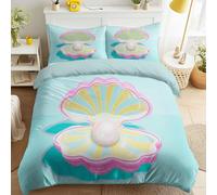 Single Duvet Cover Set Funny, Aesthetic, Cartoon Bedding Set with Pillowcase Clam Shell, Pearl Pattern 100% Microfibre Kids Childrens Bedding Set Bedroom Decor