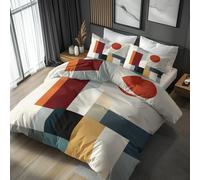 Single Duvet Cover Set, Geometric Bedding 2 Piece - Abstract Mid Century Pattern, Soft Hypoallergenic Microfibre Quilt Cover, 1 Pillowcases, with Zip, Bedroom Decor AD500