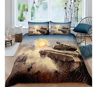 Single Duvet Cover Set Girl Military Fan Weapon Tank Printed Bedding -Include 1 Quilt Cover+2 Pillowcases-Soft Hypoallergenic, Easy Care 3D Printed Microfibre Duvet Cover For Kids 135X200 Cm - Comfor