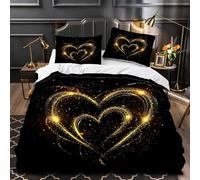 Single Duvet Cover Set Gold Single Bedding Super Soft Print Microfibre, Heart Quilt Cover with Zipper Closure and 2 Pillowcases 19"x29" for boy girls