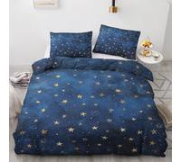 Single Duvet Cover Set Gold Star - Blue Starry Sky Bedding 2 Piece with 1 Pillow Case - Reversible Design & Bedroom Decorations - Soft Microfibre Quilt Cover with Zip M&-1278