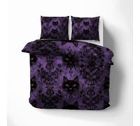 Single Duvet Cover Set Gothic Cat - Purple Bedding 2 Piece with 1 Pillow Case - Reversible Design & Bedroom Decorations - Soft Microfibre Quilt Cover with Zip M&-8499