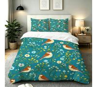 Single Duvet Cover Set Green Bird Floral, AQ746
