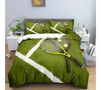 Single Duvet Cover Set Green Tennis Warm And Breathable Polyester Fiber Single Bedding,With Zipper Closure Duvet Cover 155x220cm + 2 Pillow Cases 50x75cm