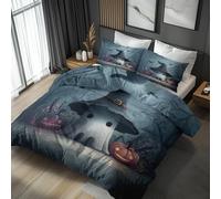 Single Duvet Cover Set Halloween Ghost Pumpkin, Reversible Single Bedding Sets Gothic Spooky Pattern for Bedroom Decor, Soft Microfibre Quilt Cover, 1 Pillowcase, Zip DIRB149