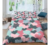 Single Duvet Cover Set Heart Shape 3D Printed Girls and Children's Bedding Set Brushed Microfibre Quilt Cover 135x200 cm with Zipper Closure and 2 Pillowcases 50x75 cm d-2359