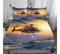 Single Duvet Cover Set Helicopter 3D Printed Snow-Capped Mountains at Sunset Bedding Set Brushed Microfibre Quilt Cover 135x200 cm with Zipper Closure and 2 Pillowcases 50x75 cm d-49