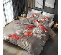 Single Duvet Cover Set Japanese Cherry Blossoms, Reversible Single Bedding Sets Red White Floral Pattern for Bedroom Decor, Soft Microfibre Quilt Cover, 1 Pillowcase, Zip YJE32