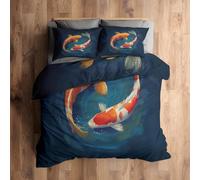 Single Duvet Cover Set Koi Fish Bedding - 2 Piece with 1 Pillowcase, Japanese Asian Style Printed Design, for Bedroom Decor, Soft Brushed Microfiber, Zip Fastening - IL530