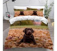 Single Duvet Cover Set Labrador 3D Printed Fallen Leaves Bedding Set Brushed Microfibre Quilt Cover 135x200 cm with Zipper Closure and 2 Pillowcases 50x75 cm a51