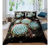 Single Duvet Cover Set Light Green Roses Soft Microfibre Bedding Set 3D Printed Beautiful Flowers Quilt Cover 150x200 cm with Zipper Closure with 2 Pillowcases 50x75 cm g.2883