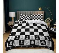 Single Duvet Cover Set Microfiber Quilt Cover with Hidden Zipper Chess & Black & White Bedding Set Single Bed with 2 Pillowcases for Single Size Bed, for Kids Teens
