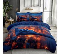 Single Duvet Cover Set, Military Bombers City Night View Brushed Microfiber Bedding Set, Kids Boys Girls Adults Room Decor Modern Fashion Comforter Duvet Cover, Blue Orange
