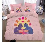 Single Duvet Cover Set Minimalism Microfiber Bedding Set Blue-Purple Cat Breathable Quilt Cover 135 x 200 cm with Zipper Closure and 1 Pillowcases 50x75cm,Pink