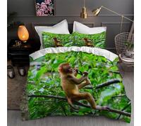 Single Duvet Cover Set Monkey Brushed Soft Microfiber Wild Animals Single Bedding Set 3D Printed Zipper Quilt Cover 135x200 cm and 2 Pillowcases 50x75 B-2907