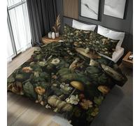 Single Duvet Cover Set Mushroom Floral, Reversible Single Bedding Sets Leaf Botanical Pattern for Bedroom Decor, Soft Microfibre Quilt Cover, 1 Pillowcase, Zip CRE42