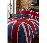 Single Duvet Cover Set Navy Blue Red Union Jack Printed Modern Bedding Set 3ft Bed