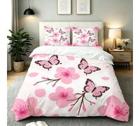 Single Duvet Cover Set Pink Butterfly Floral, AQ1958